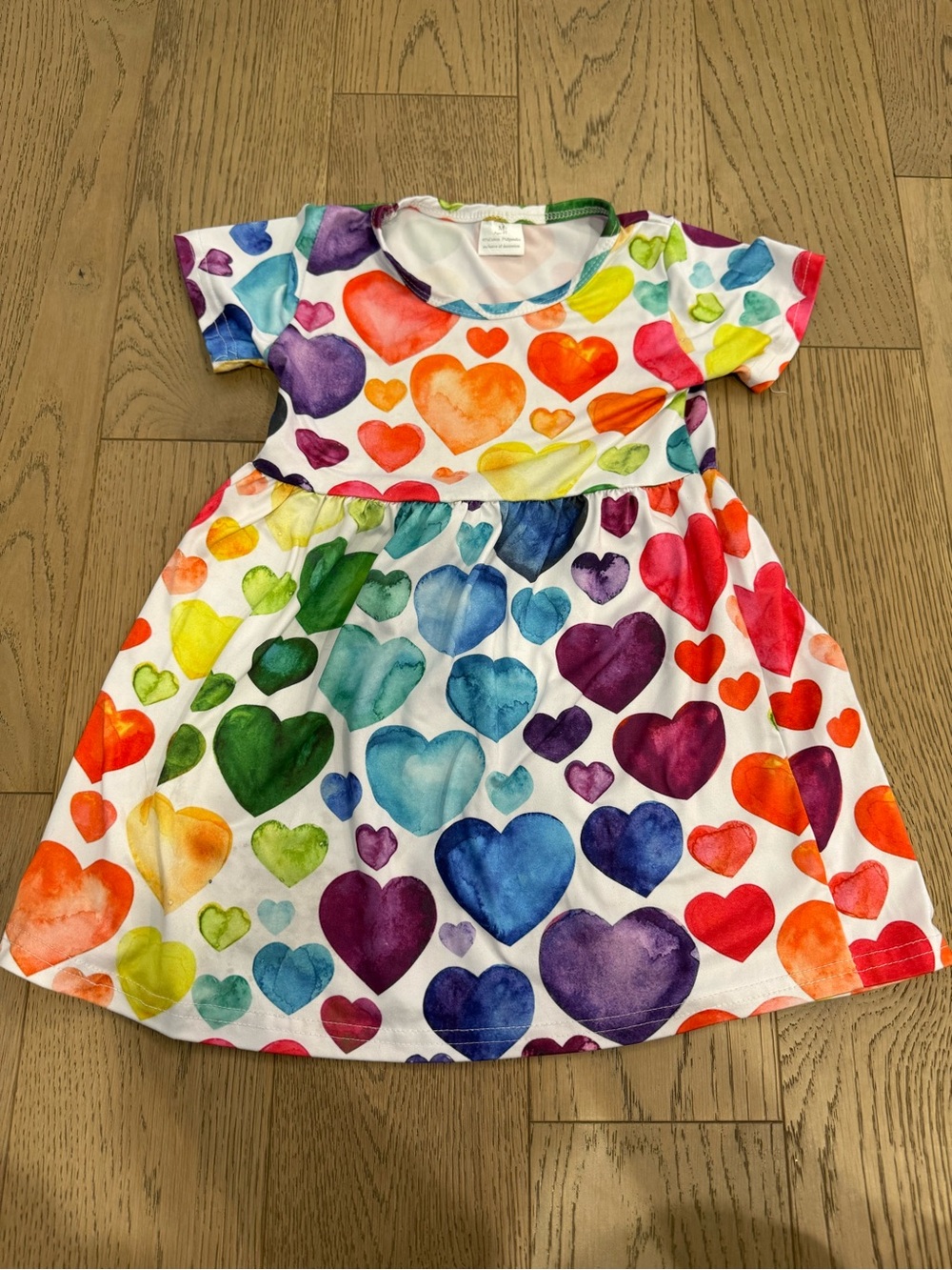 Girls Heart Print Dress Size 3T Colorful Short Sleeve Cotton Spandex
